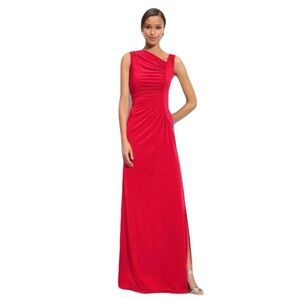 Calvin Klein Asymmetrical Ruched Red Dress